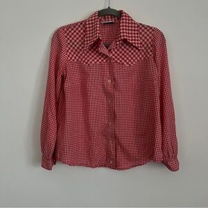 Vintage Jori California Red Gingham Western Button Up Shirt 70s Retro Blouse